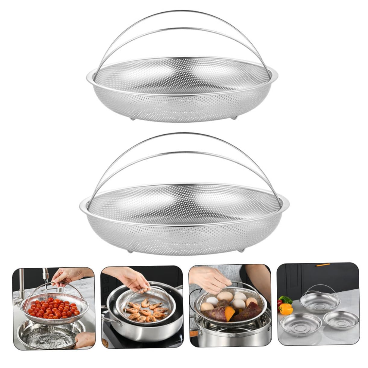 Cestello per Cottura Vapore con Manico 2 Pezzi in Acciaio Inox