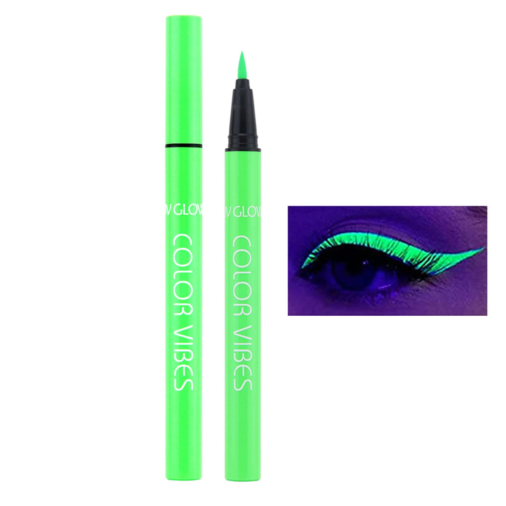 UV Glow Neon Liquid Eyeliner, Matte Colored Eyeliners Pen, Rainbow Colorful Neon Eyeliner Pencil Pigmented Waterproof Smudgeproof Long Lasting Eye Liner for Halloween Christmas Makeup (Green) Neon Green
