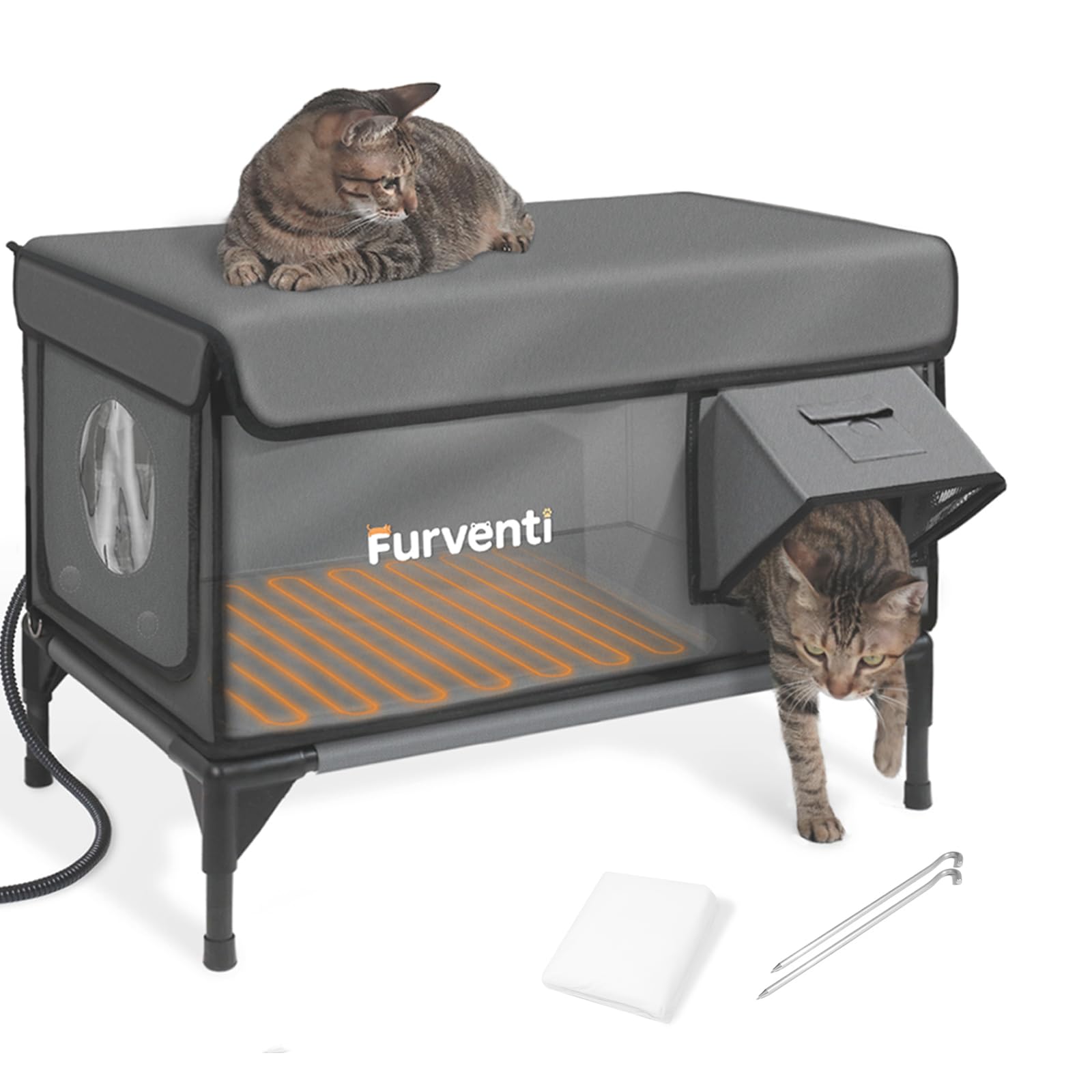 Photo 1 of Outdoor Heated Cat House in Winter,Extremely Insulated & Weatherproof,Elevated Feral Cat Shelter with Waterproof Eaves & Escape Door for Outside Stray Barn Cat (Dark Grey, L with Cam.)