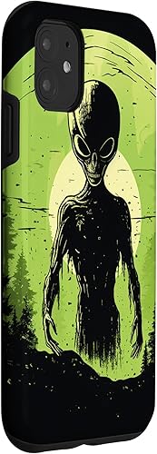Vista 12 de iPhone 15 Pro Max Cute Green Alien Head UFO Space Face Alien Case