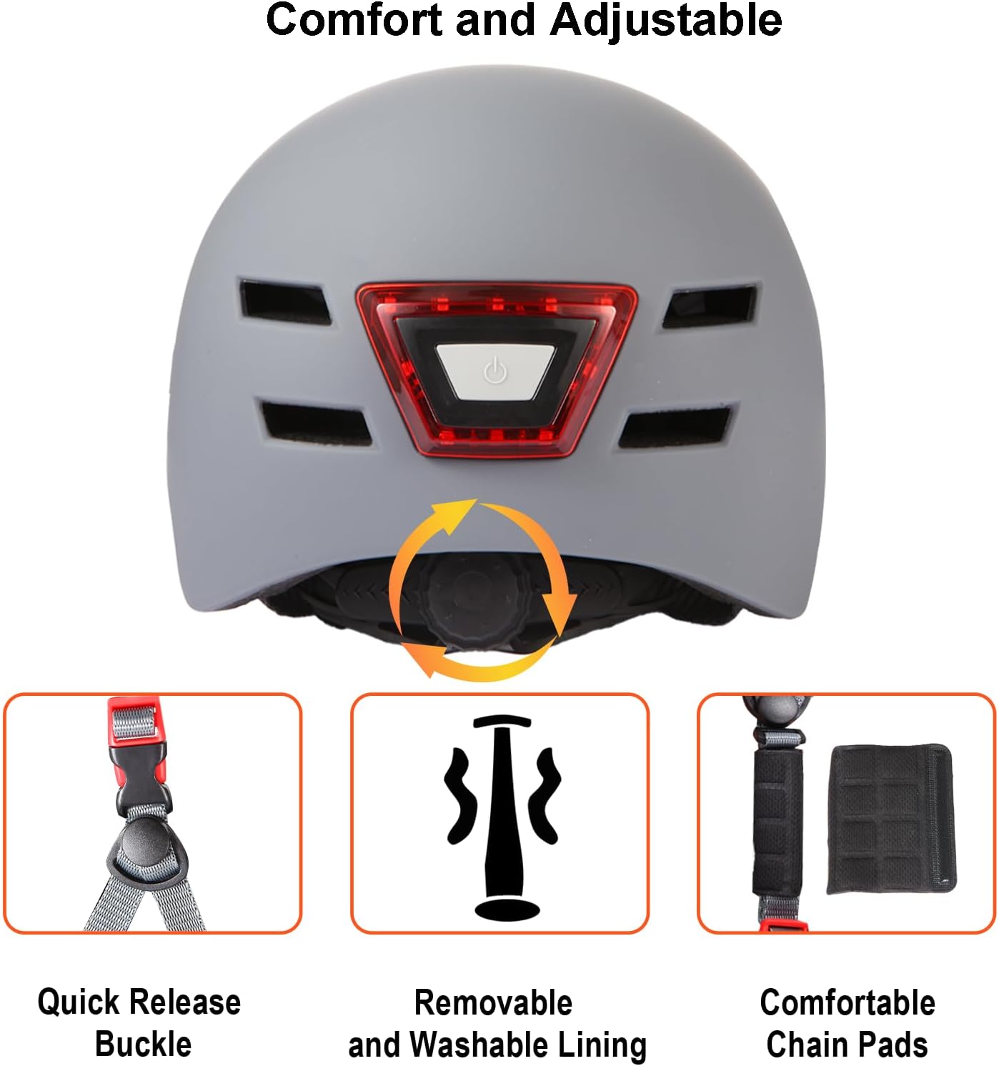 Bike Helmets for Adults - Front and Rear LED Lights Adjustable Bicycle Helmet for Adults Men Women Scooter Helmet for Commuting, Road Biking, Skating, Scooter - Image 4