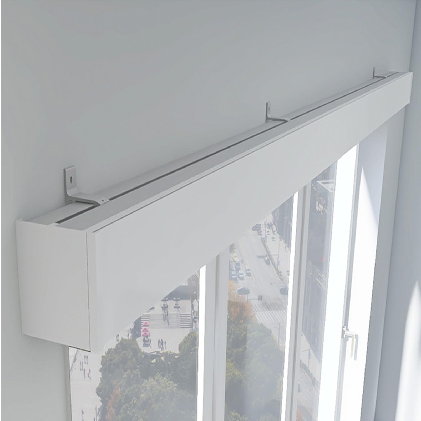 White Metal Three in One Curtain Rail with Valance Wall/Ceiling Mount Customizable Window Rails for Living Room Bedroom 3m (9.8ft)