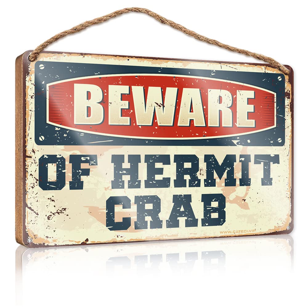 Funny Bathroom Art Beware Of Hermit Crab Wooden Sign Funny Family Signs Wall Art Door Hanging Decoratio(20X30CM)