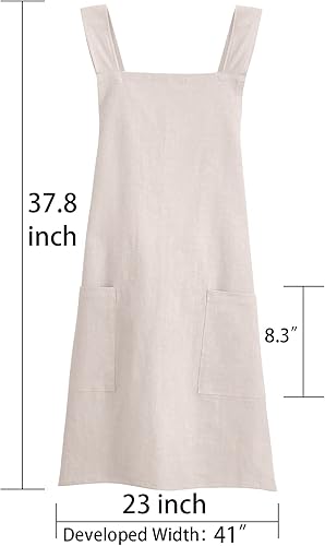Miniatura 4 de Tobyan Delantal de lino de algodón suave para mujer delantal trasero cruzado sin atar con bolsillos ideal para floristas y cocina
