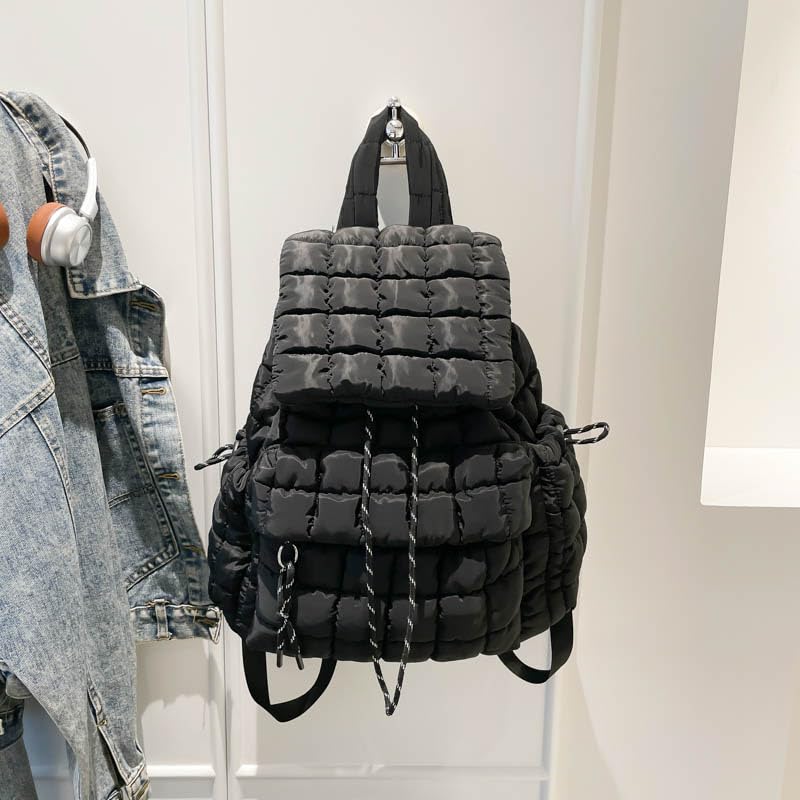 Flap Top Backpack Padding Gym Bag Puffy Puffer Backpack for Women (Black)2
