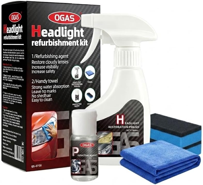 Kit de restauração de faróis OGAS com limpador e protetor UV – 6 fl oz (177 mL)