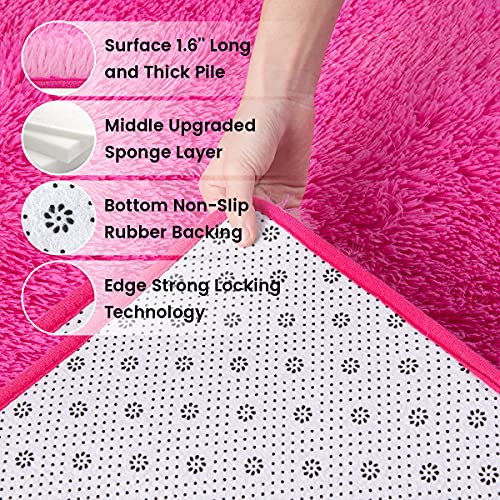 Ompaa Fluffy Runner Rugs, 2X4 Feet Hot Pink, Super Soft Shaggy Carpet Fuzzy Long Fur Rug For Bedroom Living Room Dorm, Plush Kids Playroom Baby Girls Nursery Decor Mats #TOP4