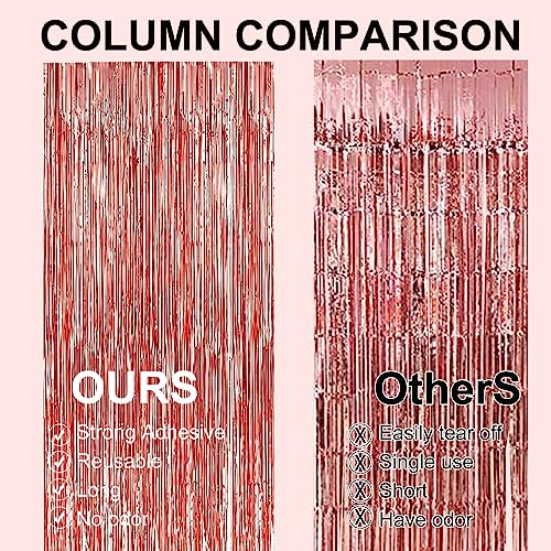 Image of 2 Pack 3.28 ft x 6.56 ft Rose Gold Tinsel Curtain Party Backdrop Decorations, Metallic Foil Fringe Backdrop Door for Halloween, Christmas, Birthday Graduation Wedding Party Streamers Photo Backdrop.