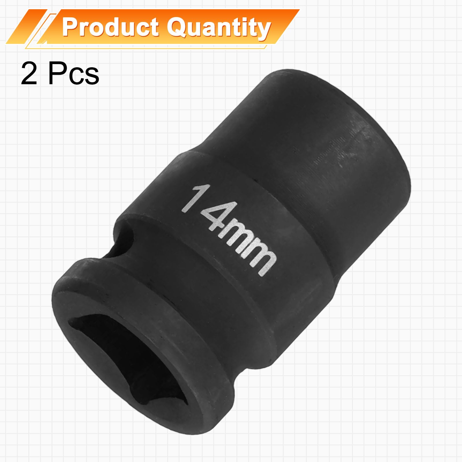 QUARKZMAN 2 nasadki udarowe 6-punktowe 14 mm, 1/2", napęd kwadratowy 1,5" (38 mm), długie nasadki sześciokątne do nakrętek wrzeciona ze stali Cr-Mo fosforanowanej, czarne