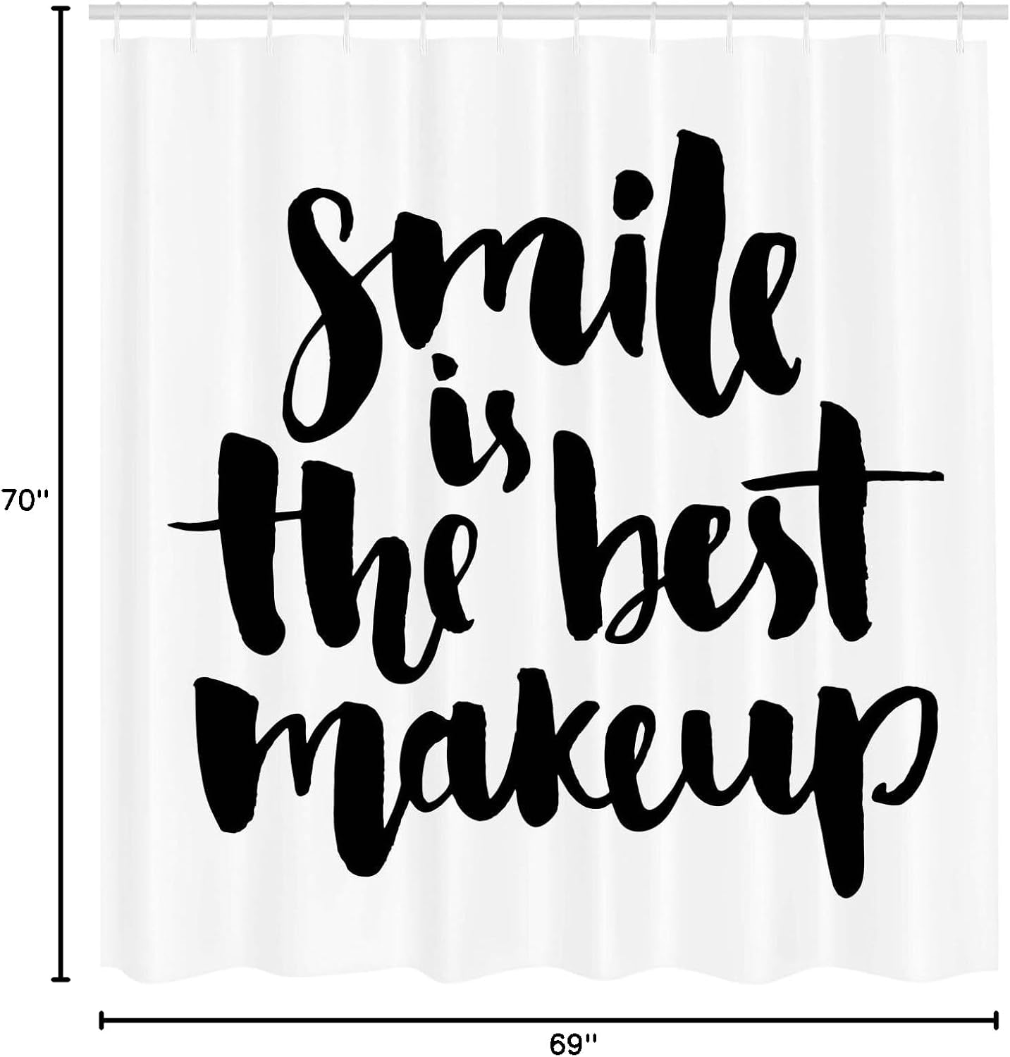 Ambesonne Saying Shower Curtain, Smile is The Best Makeup Inspirational Phrase Hand Written Daily Motivations, Cloth Fabric Bathroom Decor Set with Hooks, 69" W x 70" L, White and Black