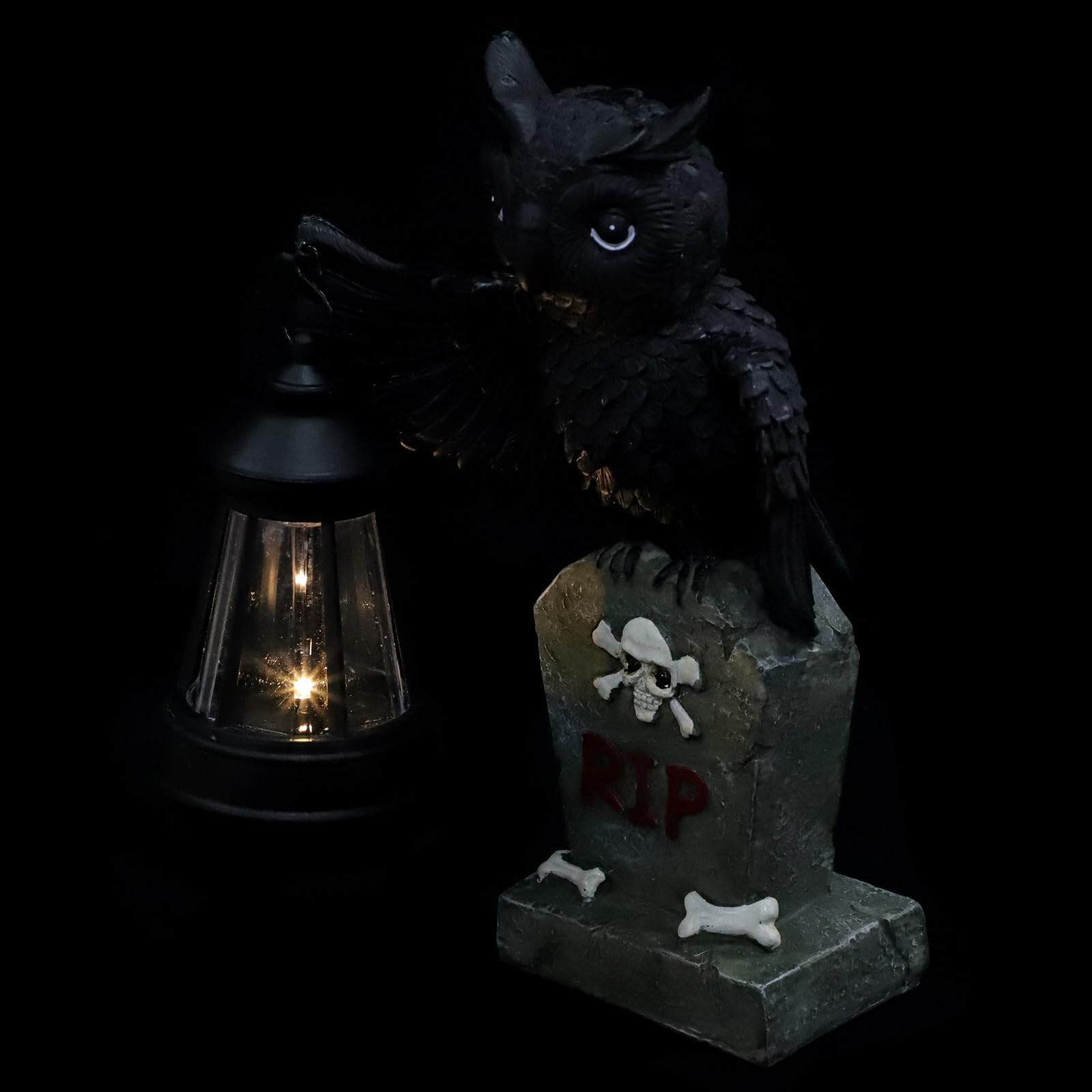 Garneck Búho Solar de Halloween en Resina para Fiestas Decorativas