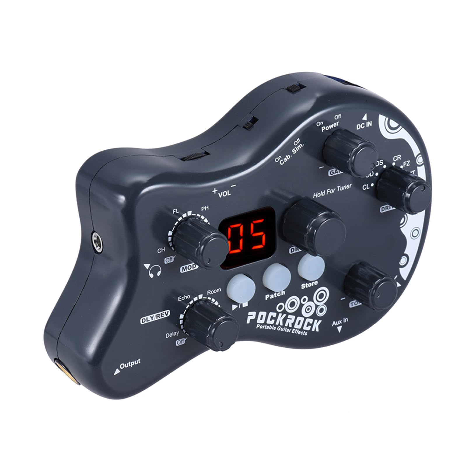 HUIOP PockRock Processeur multi-effets pour guitare portable 15 types d'effets, 40 rythmes de batterie, fonction d'accordage avec adaptateur secteur