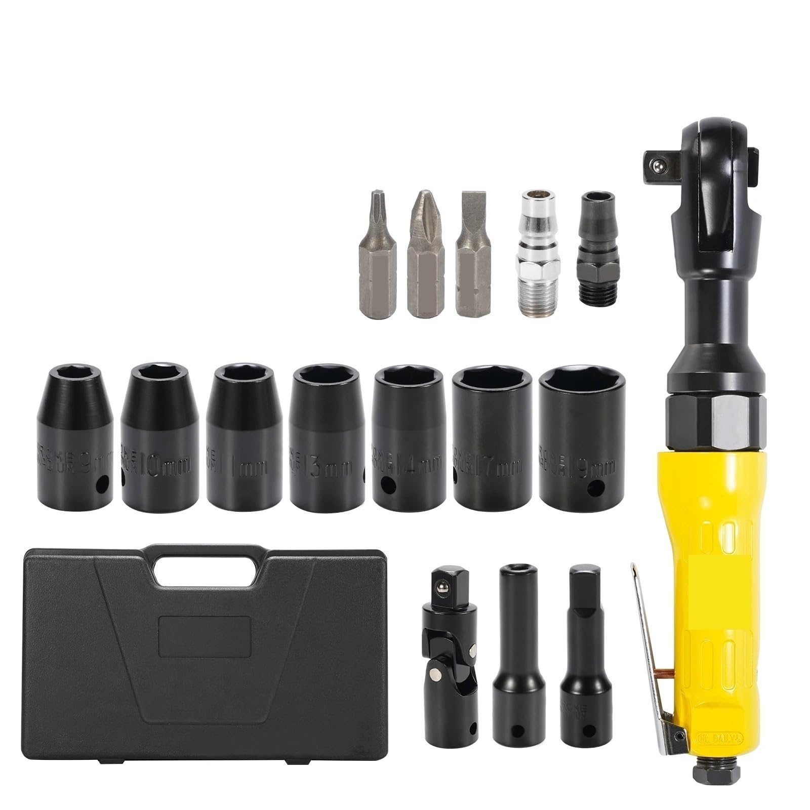 Air Hammer Pneumatic Air Ratchet Wrench Adjust Torque Spanner Straight Shank Professional Tool(2060A Set 1-2)