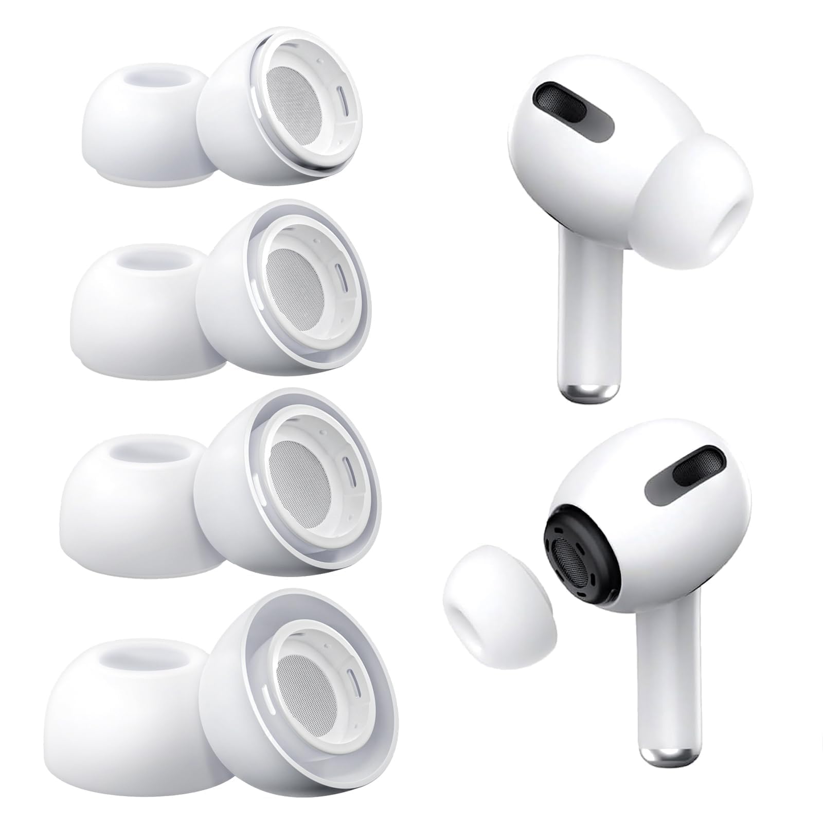 4 Pairs Replacement Ear Tips for AirPods Pro and for Air Pods Pro 2 with Noise Reduction Hole, Non-Slip Soft Silicone Bud Replacement for Airpod Tips Pro with Built-in Dust Guard Screen(White)
