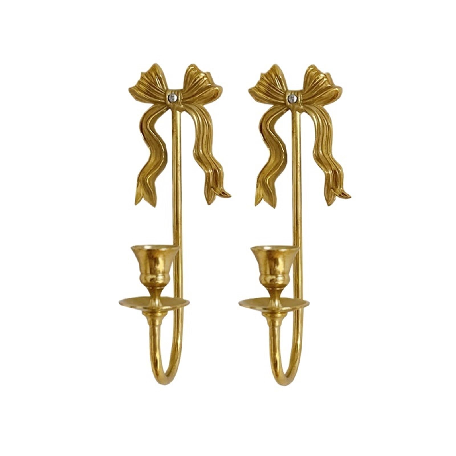 Candelabros de Pared de latón Tallado, candelabro con Forma de Lazo, decoración de Pared para el hogar, Bodas, artesanías exquisitas Hechas a Mano (2 Piezas)