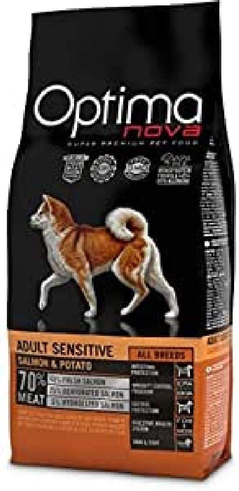 Optima Nova - Mangime per cani adulti piccoli, medi e grandi grani free sensitive salmone e patate.