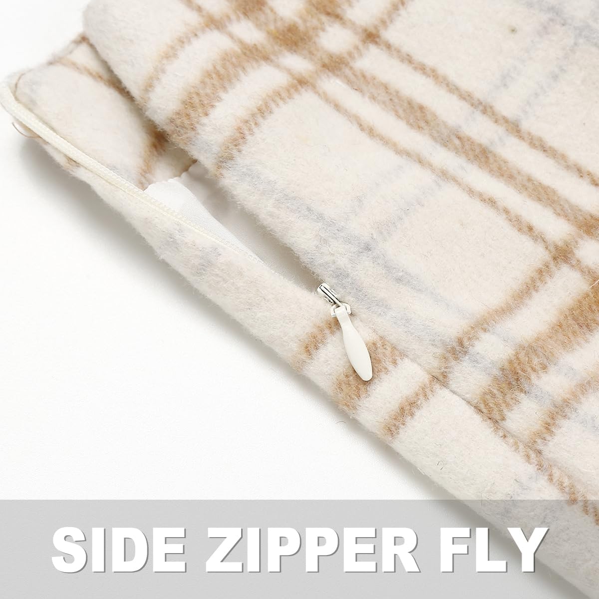 Kinghua Womens Wool Plaid Mini Skirt Fall Winter High Waisted Bodycon Pencil Skirt - Image 3