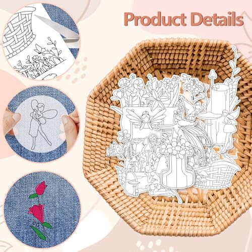peacoblue Water Soluble Embroidery Patterns for Beginners 4 Sheets Flower Fairy with 33pcs Patterns - Image 3