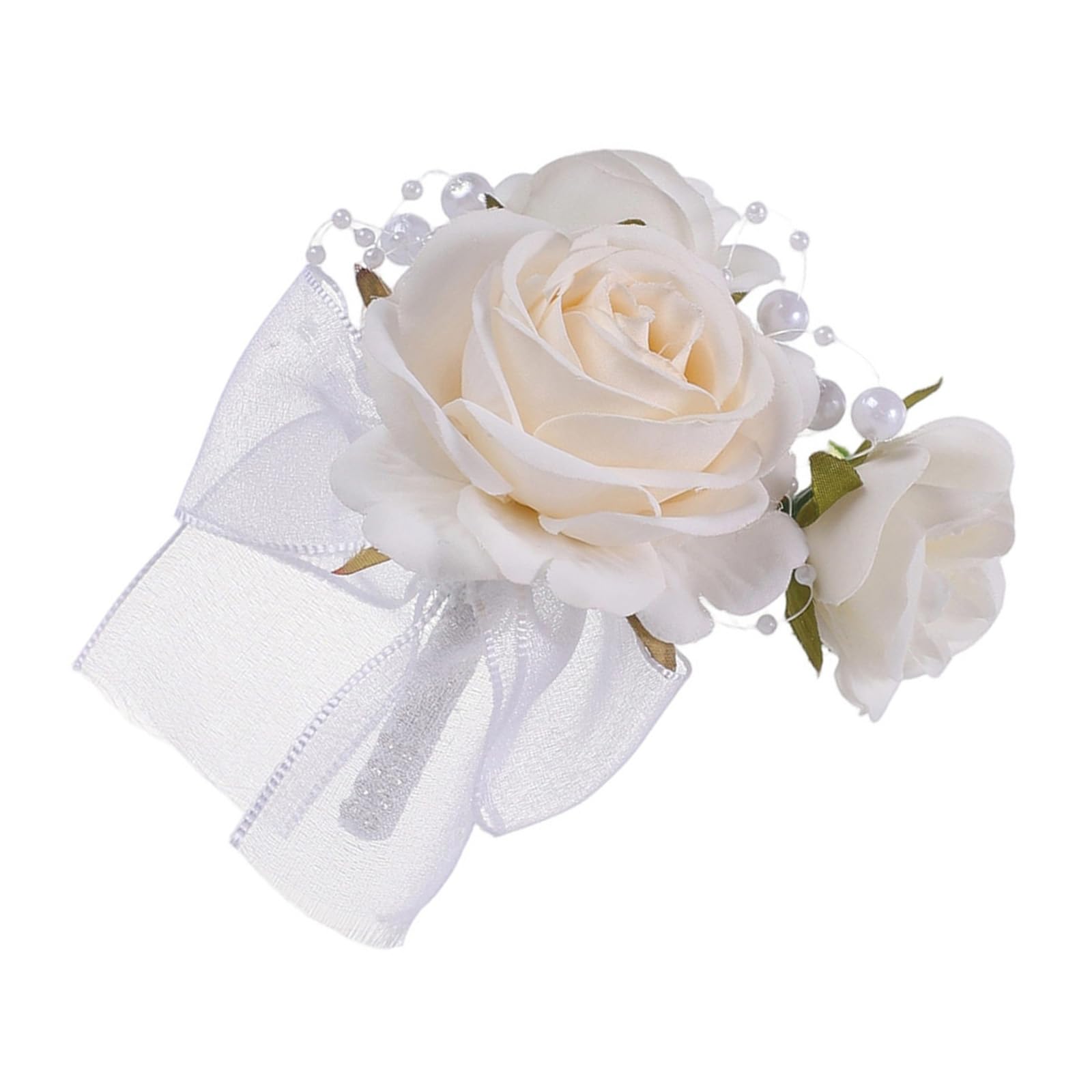 Xjdzineq Champagne Color Faux Rose Bouquets Rhinestones Embellished Satins Ribbon Pearls Decoration for Various Event Shimmering Rhinestones Decorative Roses
