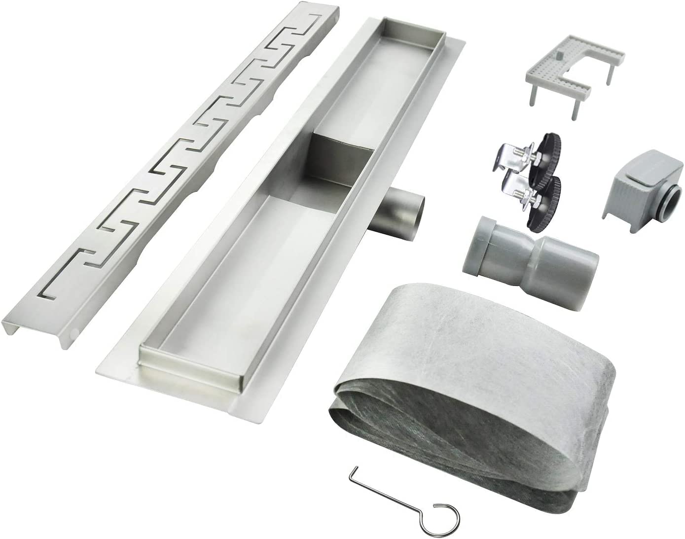 Canaleta de Ducha Rectangular de Acero Inoxidable Ultra Plana Medida 100cm - Modelo R4 Desagüe de Borde Griego plateado