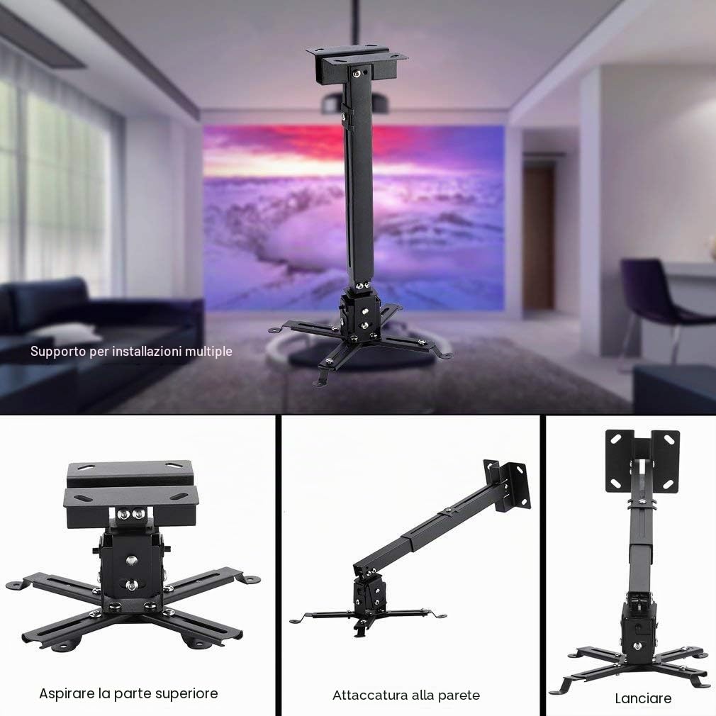 BuFan Supporto da soffitto/muro staffa videoproiettore per casa ufficio sale riunioni - inclinabile +-15° -portata max. 20 KG - Staffa Regolabile per Proiettore 44-67cm- nero.
