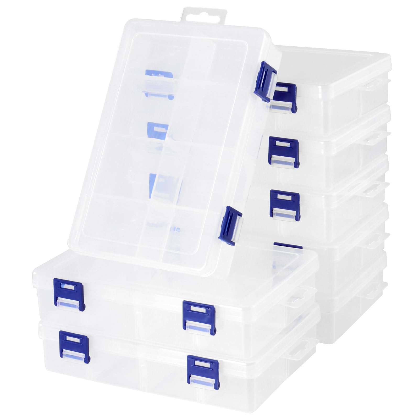 TAICHEUT 8 PCS 8 Grid Plastic Organizer Box, Clear Storage Box with Dividers Tackle Box Organizers for Jewelry, DIY Beads, Buttons, Fishing Hook