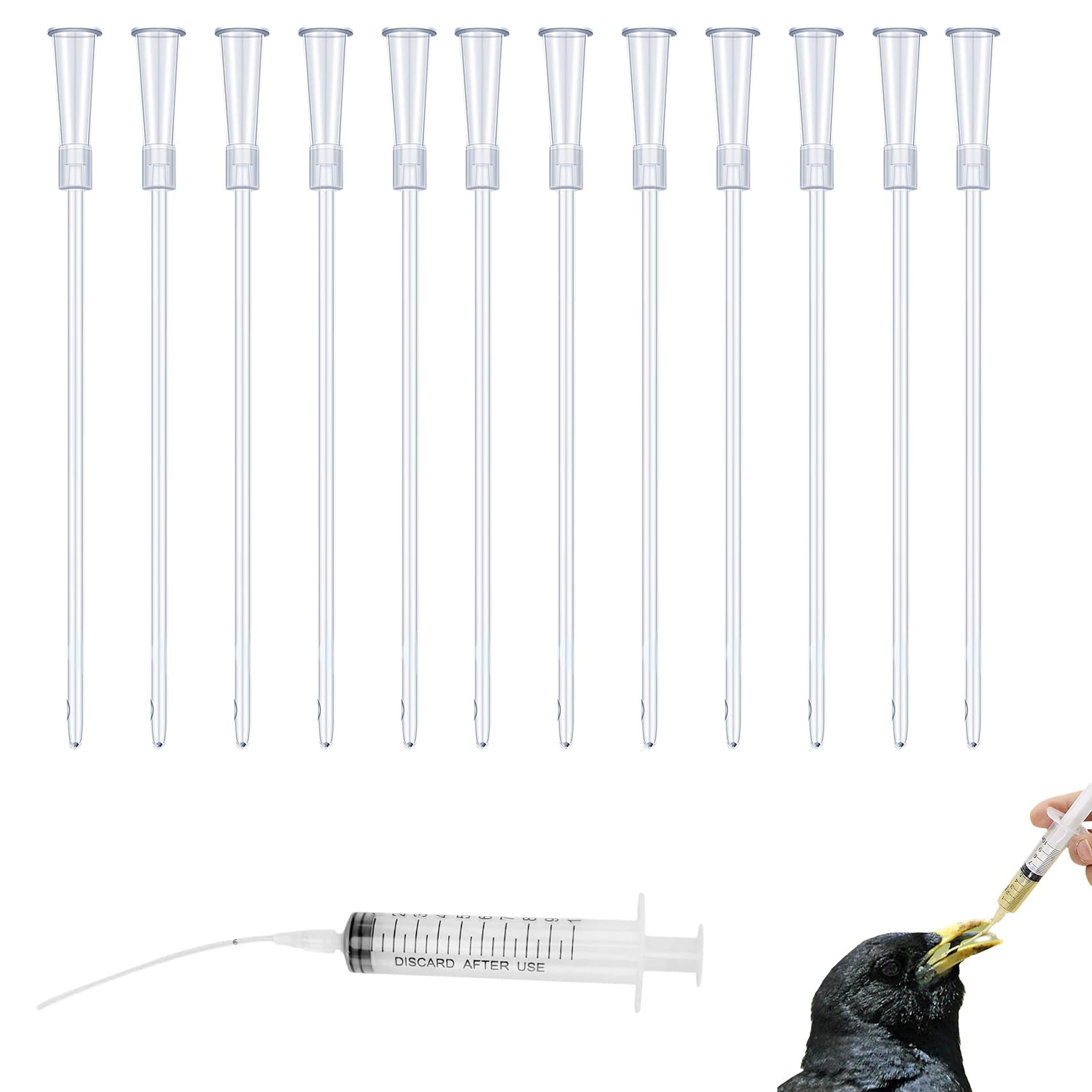 Lot de 12 Sondes d'alimentation pour Oisillons 10 ML,Seringues avec Tuyau,Canule Bouton,Seringue pour Nourrir Les Oiseaux,Le Lait, l'eau,Les Médicaments,Les Animaux Domestiques,Facile à Nettoyer