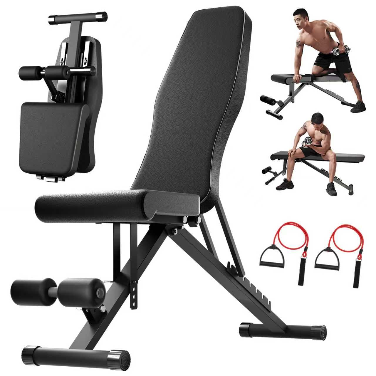 Weight Bench,Adjustable Workout Benches with Leg Extension, Foldable Incline Decline Bench Press, Roman Chair, Full Body Strength Training Equipment for Home Gym