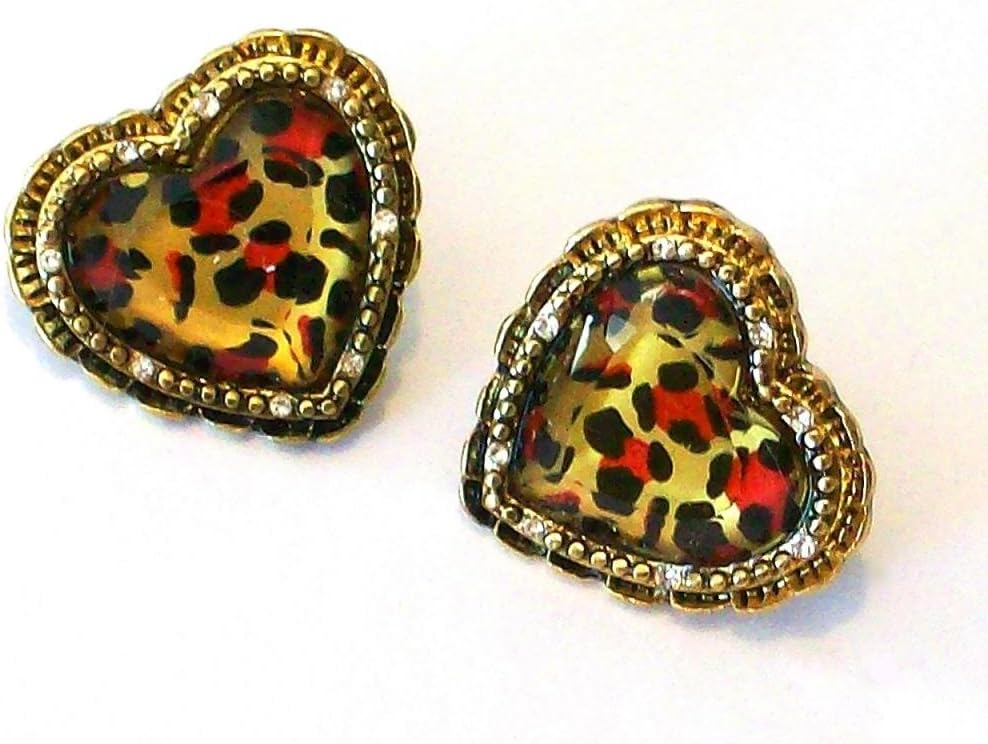 WILD HEART Jungle Leopard Tiger Animal Print Stud Earrings IN Gift Box & Organza Bag