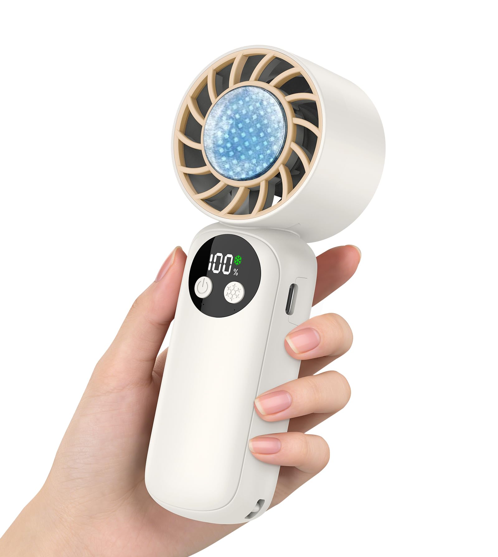 Portable Handheld Fan, High Speed 1-199 Turbo Cooling, 4000mAh Battery Electric Fan Handheld, Up to 30Hrs Cooling, Rechargeable Personal Fan, Small Pocket Fans for Travel/Outdoor/Home (White) — image 1