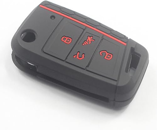 Miniatura 3 de 2 fundas de silicona de goma con 4 botones abatibles, funda protectora sin llave con llavero compatible con Volkswagen VW GTI Tiguan Golf 2018 2017