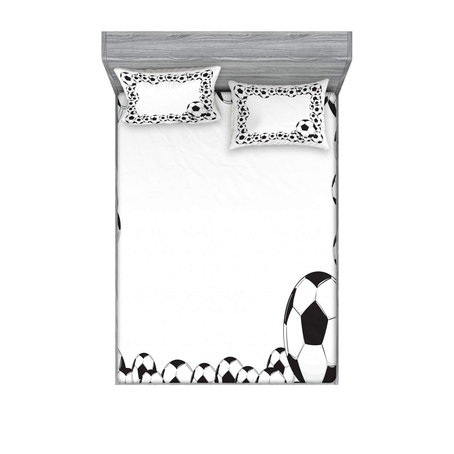 Ambesonne Soccer Fitted Sheet & Pillow Sham Set, Monochrome Football Frame Pattern Abstract Illustration Playing Sports Game, Decorative Printed 3 Piece Bedding Decor Set, King, Grey Charcoal