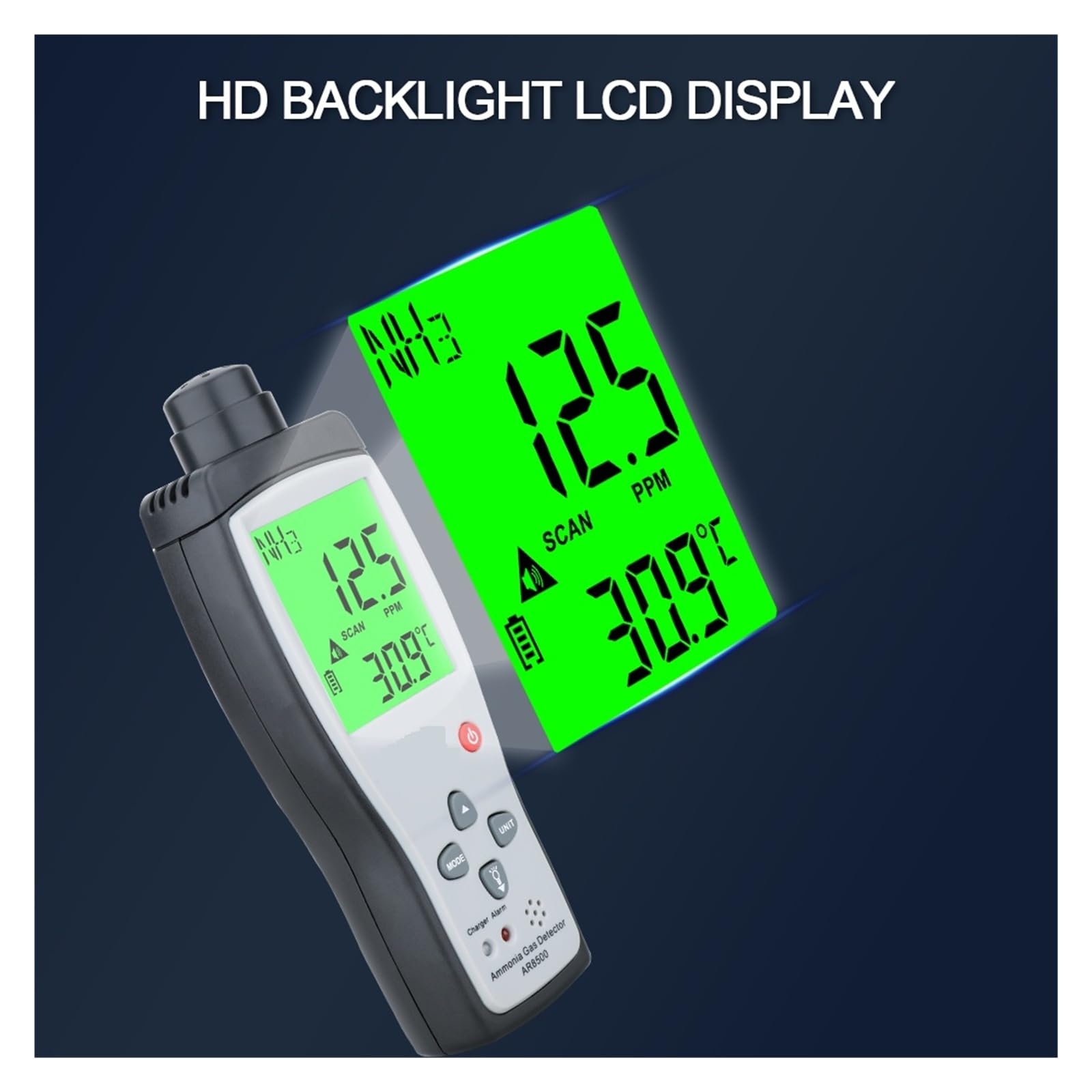 Detektor gazu AR8500 NH3 z wyświetlaczem LCD, ręczny analizator gazu Tester miernika z zakresem 0-100PPM dźwiękowy alarm świetlny Szybkie monitorowanie