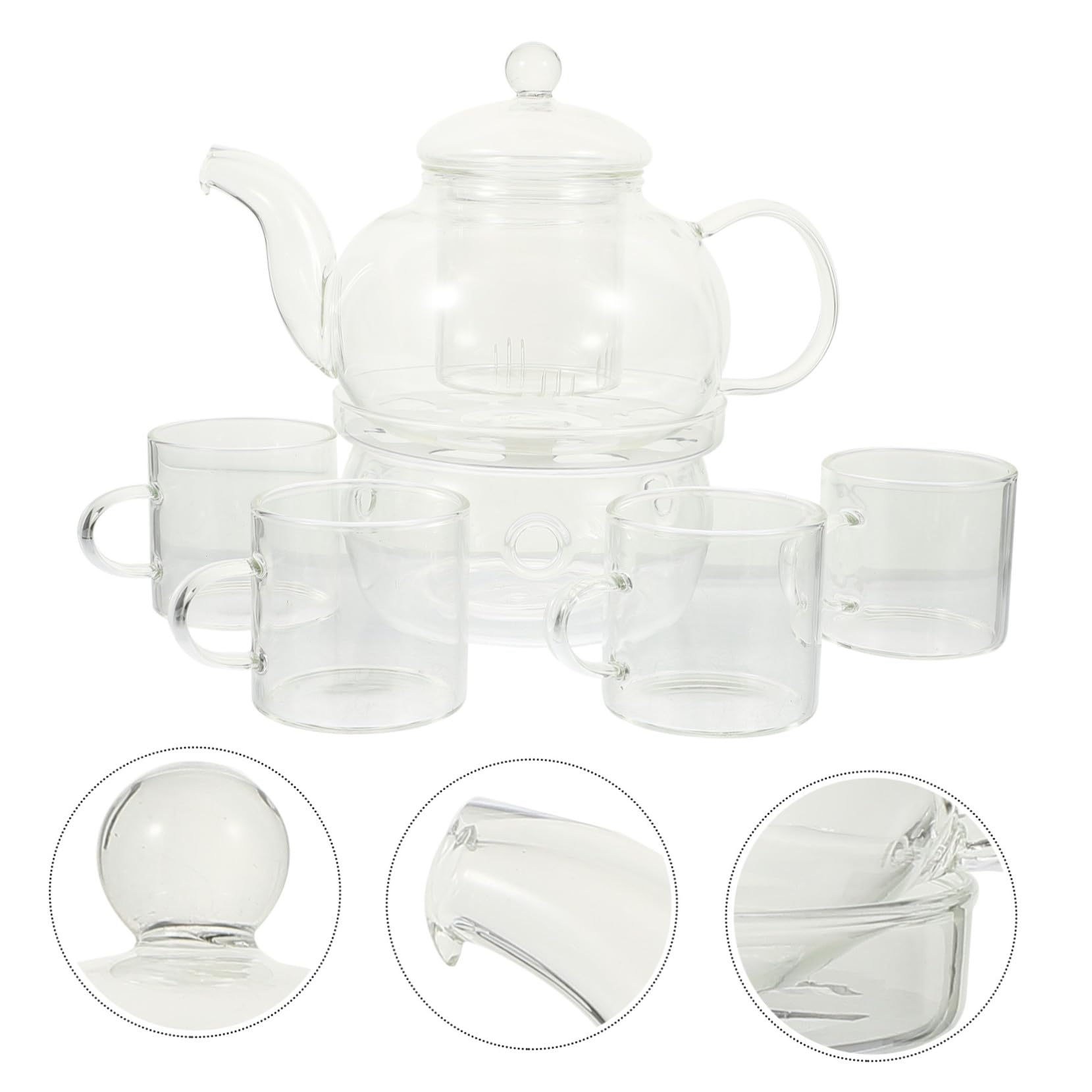 TOYANDONA Hitzebeständige Teekanne aus Glas mit Tassen und Stövchen Elegantes Teeservice für Teezeremonie Inklusive Kerzenhalter für Stilvolles Teegenuss