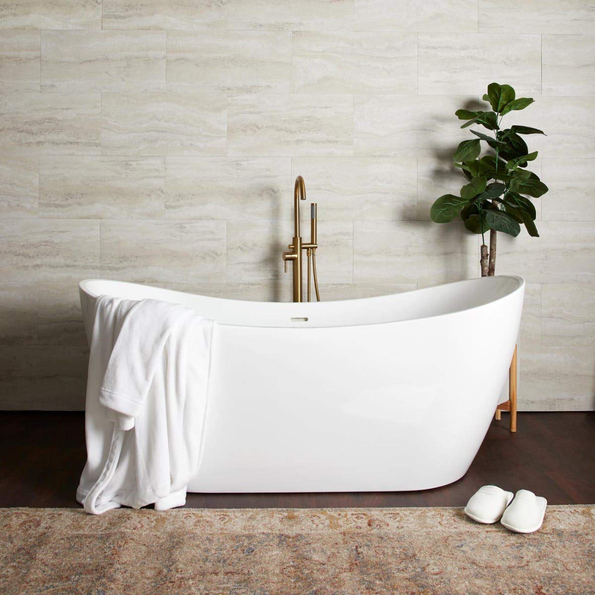 DreamLine Nile 54 inch L x 28 3/8 inch W x 28 3/8 inch H Freestanding Acrylic Bathtub with Oil Rubbed Bronze Drain