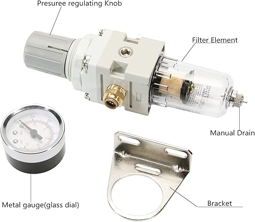 Miniatura 3 de Regulador de presión de filtro de aire NPT de 14 pulgadas, separador de agua con medidor AW2000-02