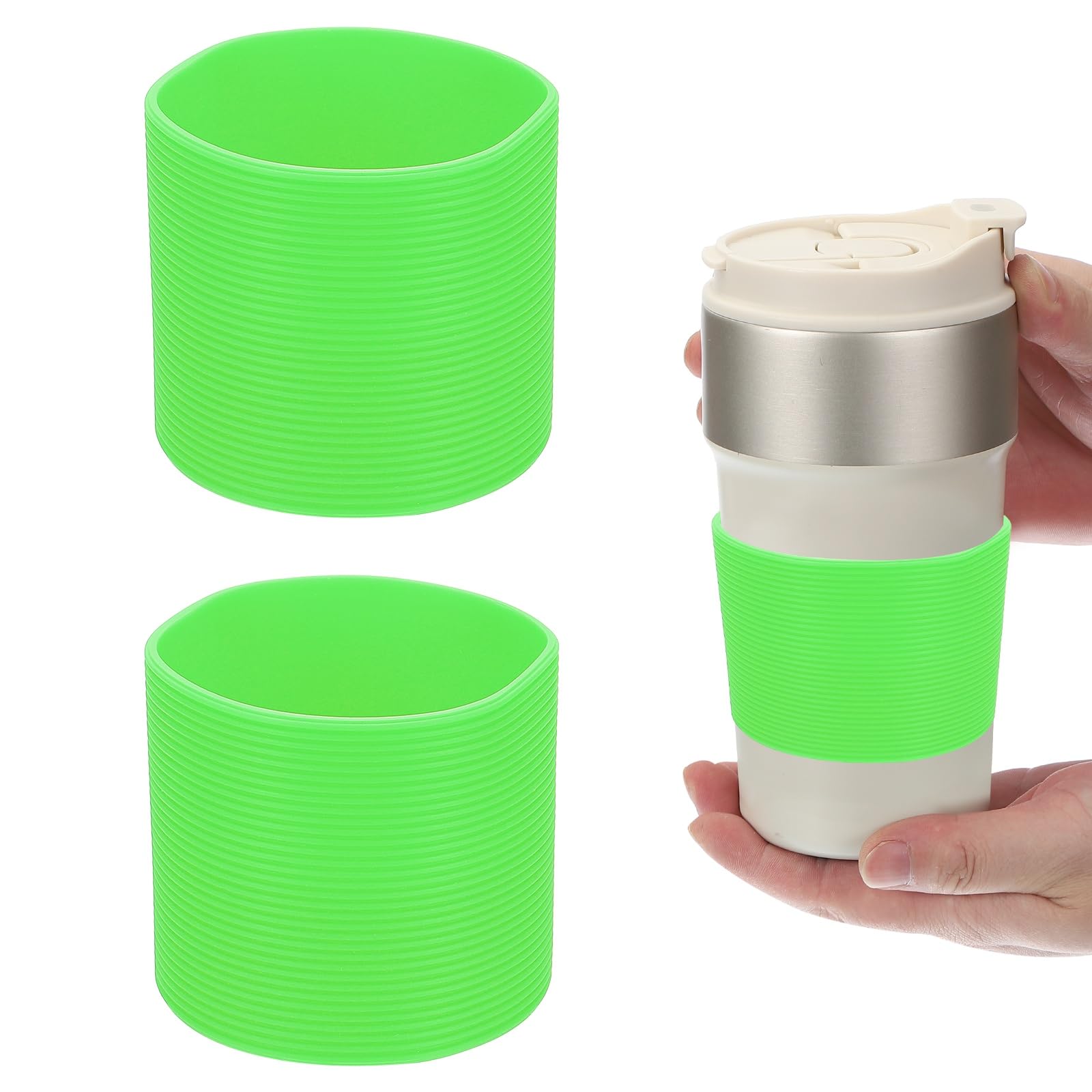 sourcing map 2Pcs Silicone Water Bottle Boot, Silicone Cup Protector, Anti-Slip Protective Sleeve Bottom Accessory for Stainless Steel Water Bottles, Fluorescent Green