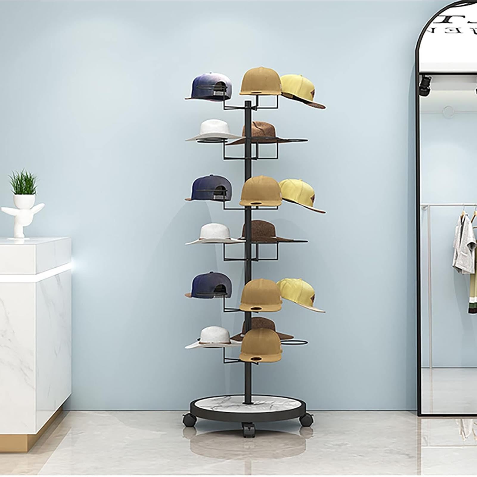Soporte independiente para gorras de béisbol y fedoras, organizador de exhibición de metal para tienda de accesorios de ropa