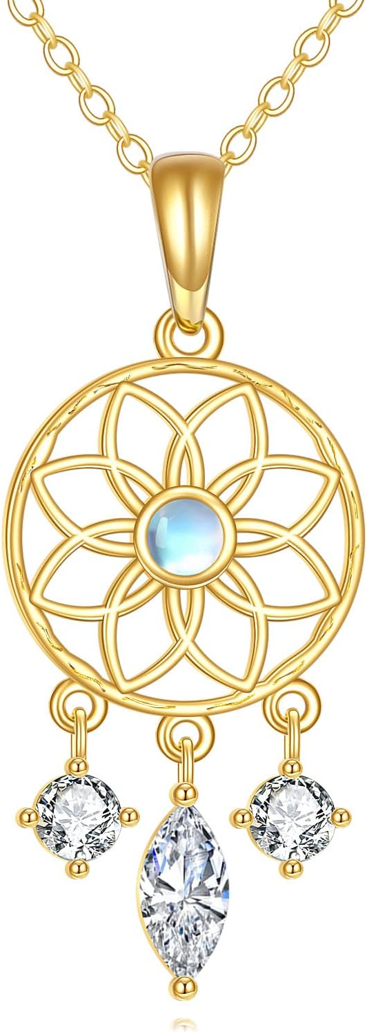 14k Gold Dream Catcher Necklace Yellow Gold Dream Catcher Pendant Birthday Gifts for Women Jewelry Gifts for Her