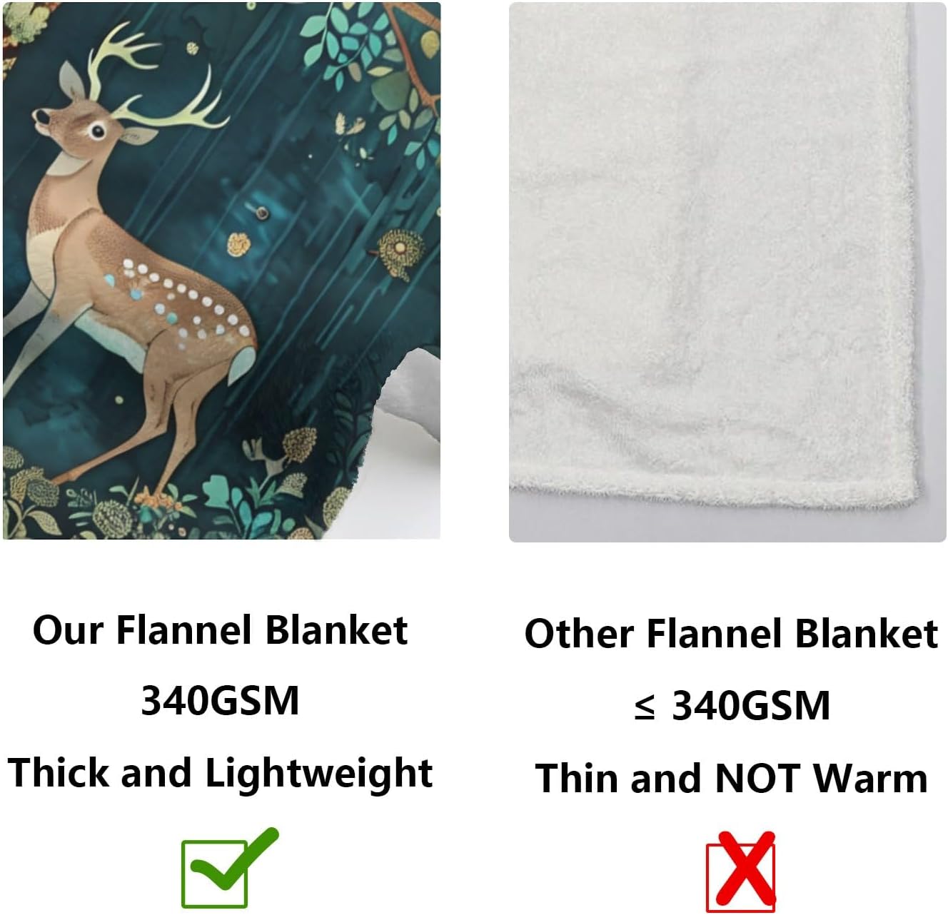 Deer Flannel Throw Blanket, 50×60in - 340GSM Cozy Lightweight Thick Camo Buck Deer Animal Print Blanket - Christmas Birthday Gifts for Women, Men and Kids Bedroom Living Room Couch Sofa Decor