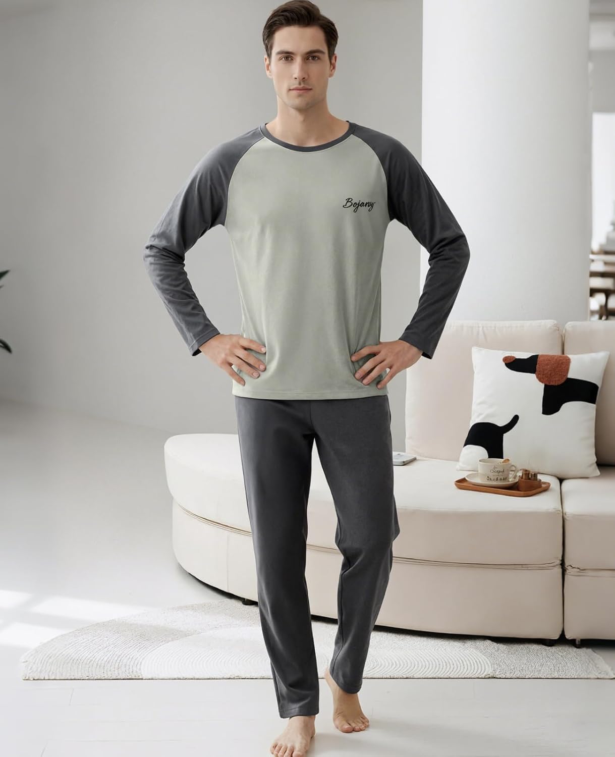 Mens Pajamas Set 2 Piece Loungewear Long Sleeve Pjs Sleepwear with Pockets Soft Comfy Pajamas for Men - Image 7