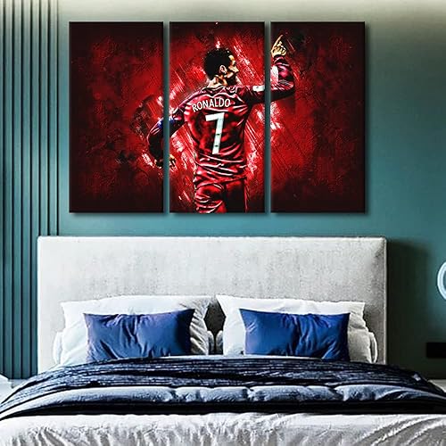 Miniatura 245 de TISHIRON 3 paneles CR7 Cristiano Ronaldo - Póster en lienzo para decoración de pared, pelota deportiva, casa moderna, para club, arena, sala