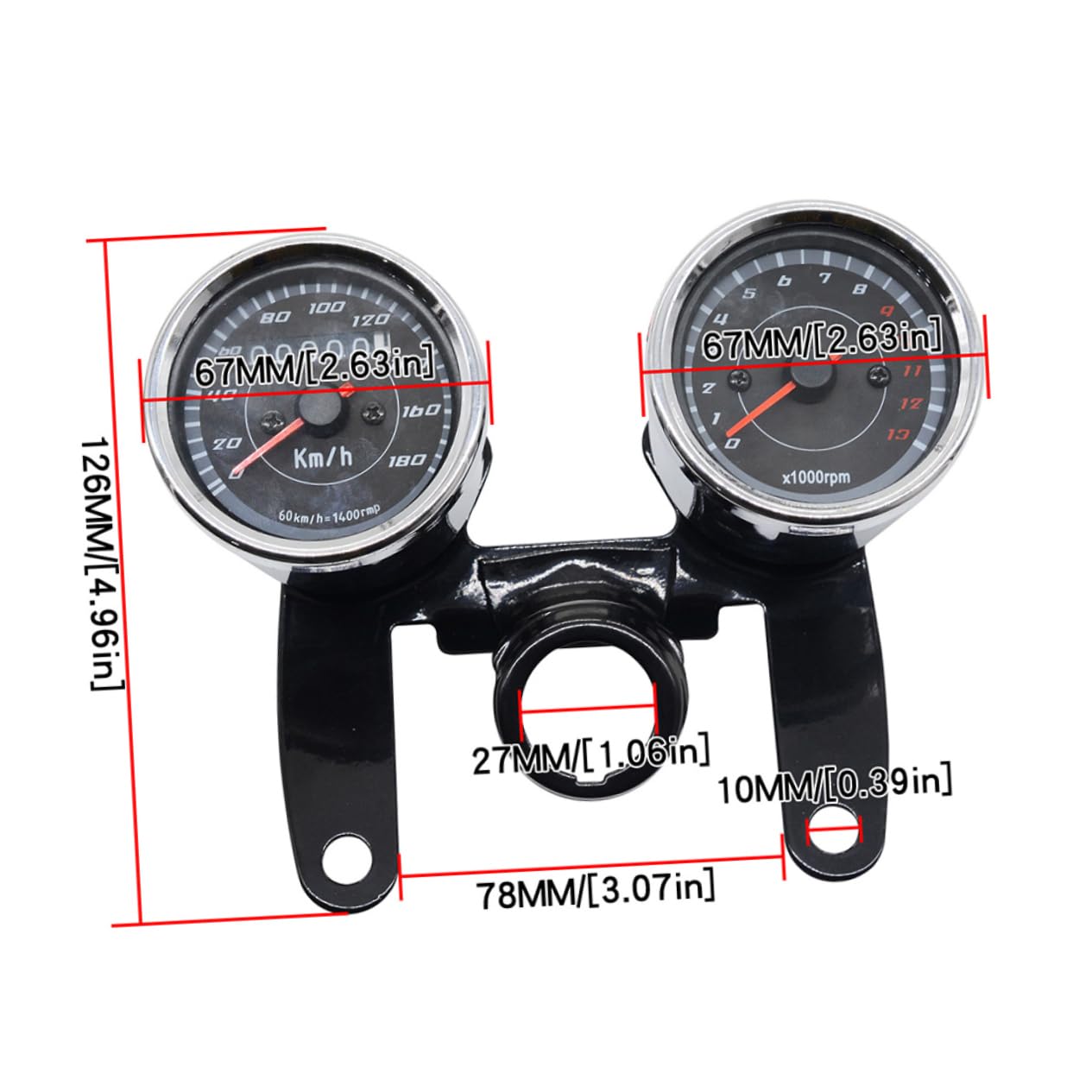 12V Universal Motorcycle LED Speedometer and Tachometer Gauge Retro Design Bracket for Odometer Function Suitable for Motorcycle Models