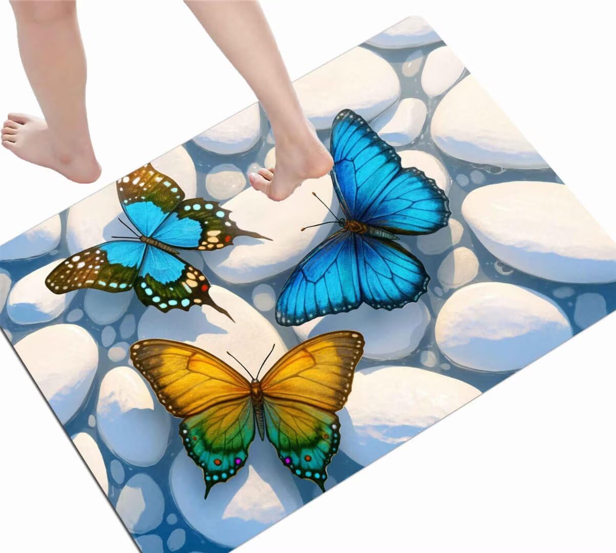 Badematte Butterfly, Badezimmerteppich Groß 120x160cm Badteppich Badvorleger Rutschfest Waschbar Schnelltrocknende Badematten, Super Saugfähige Badematte Stein Rutschfester Dünn Badzimmermatte D-186