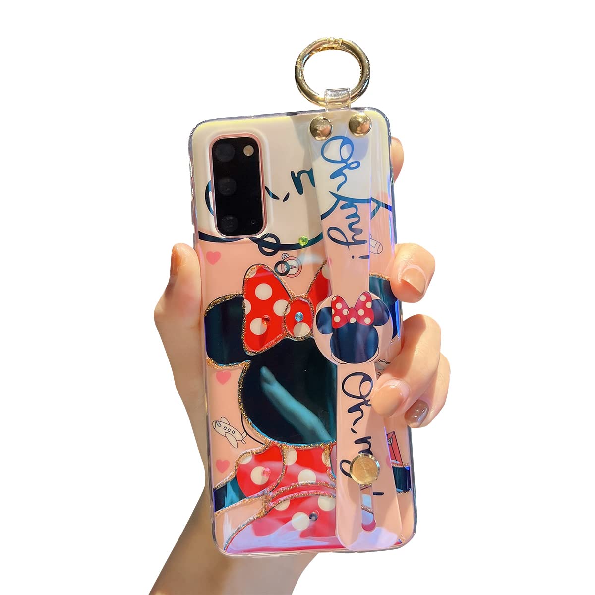 Lastma Samsung Galaxy S20 Case Cute with Wrist Strap Kickstand S20 Case Glitter Bling Cartoon IMD Soft TPU Shockproof Protective Phone Cases Cover for Girls and Women (Minnie)