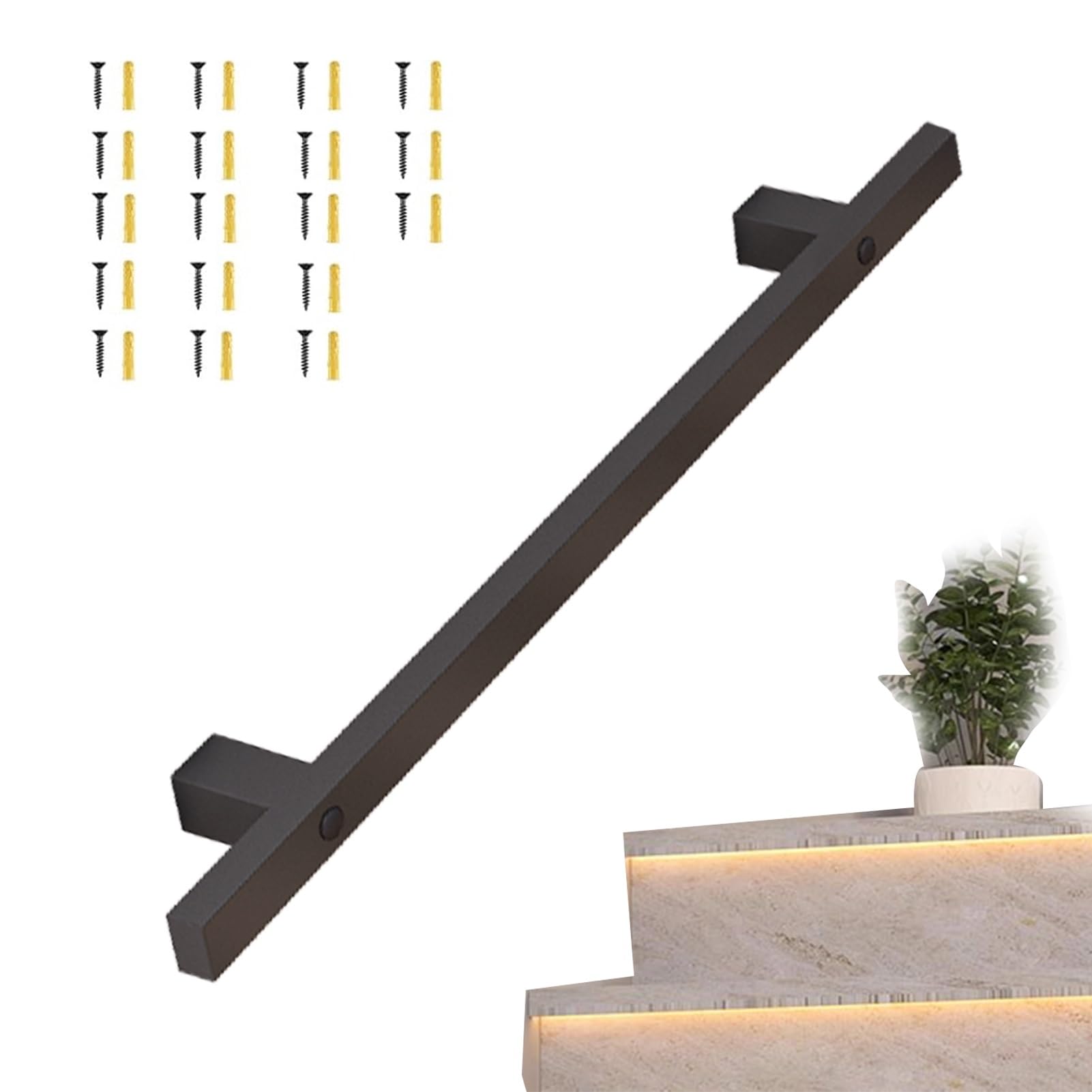 Fkxsxaz 4Ft~16Ft Stair Handrails Banister Rail Kit - Complete Indoor/Outdoor Handrail For Stairs, Square Tube Hand Railings With Wall Support Safety Handle Steps Loft Porch Grab Bar(2.6Ft