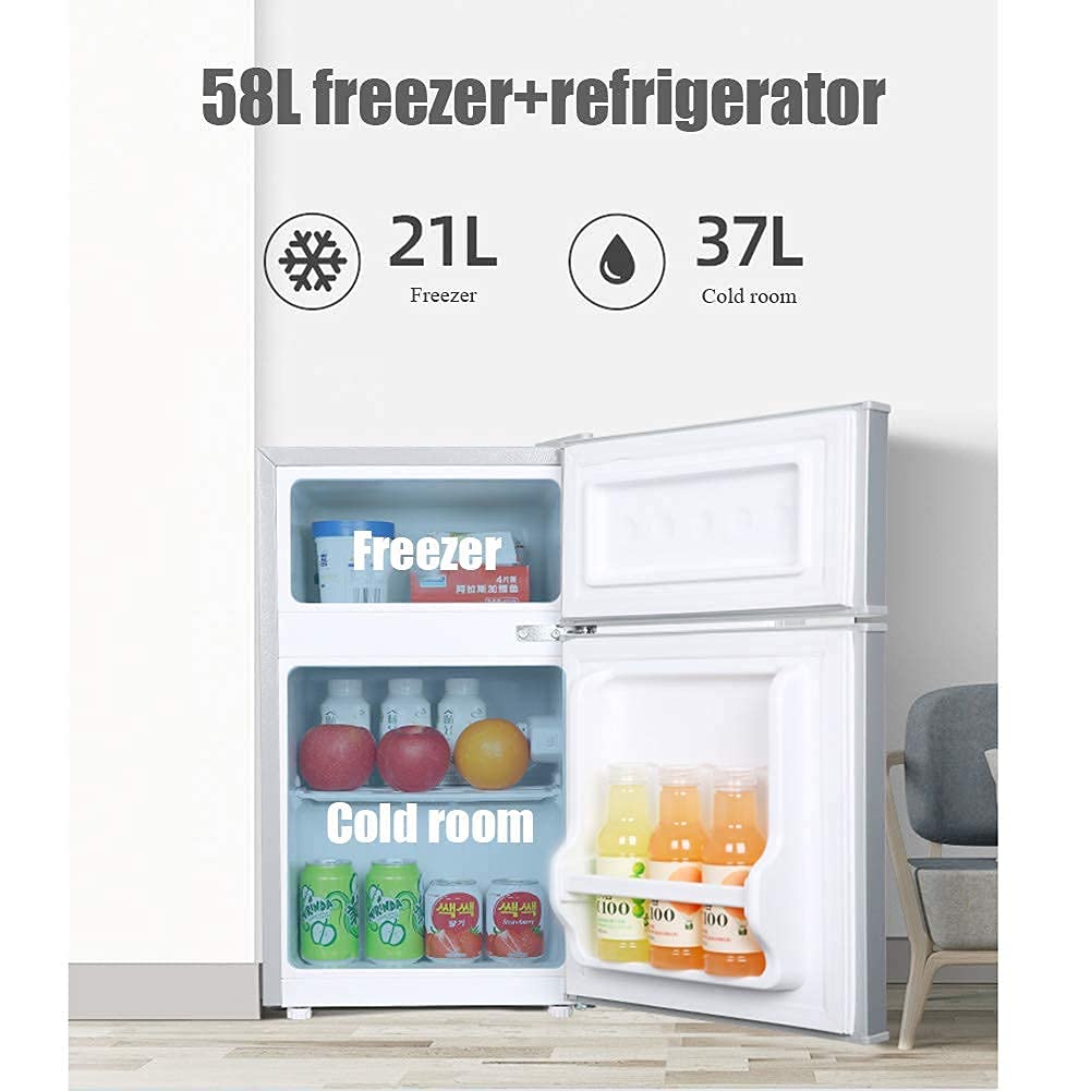 Congelatore, Frigorifero a Doppia Porta Freestanding 58L 76L con Ripiani Controllo della Temperatura Compressore a Basso Consumo Energetico per Dormitorio Ufficio Cucina Domestica (76L)