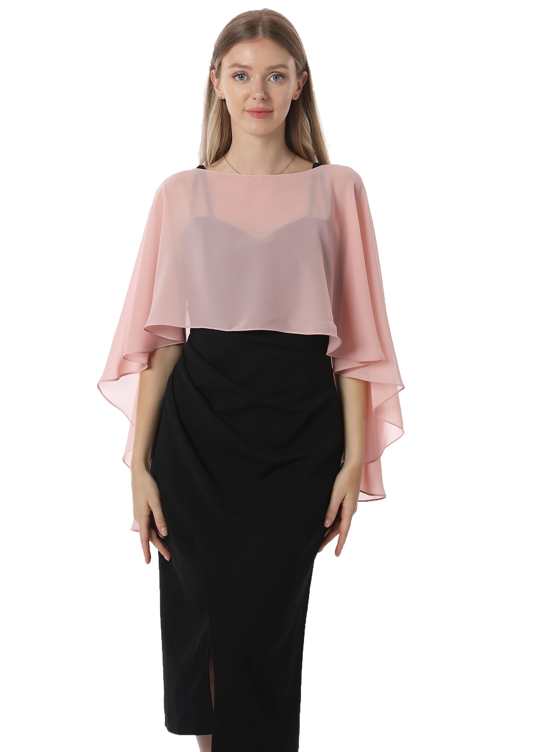 Hotshawl Women's Chiffon Cape Shawl Wrap Evening Dress Wedding Cape Cover Up, Rose Gold, One Size, rose gold, Free size