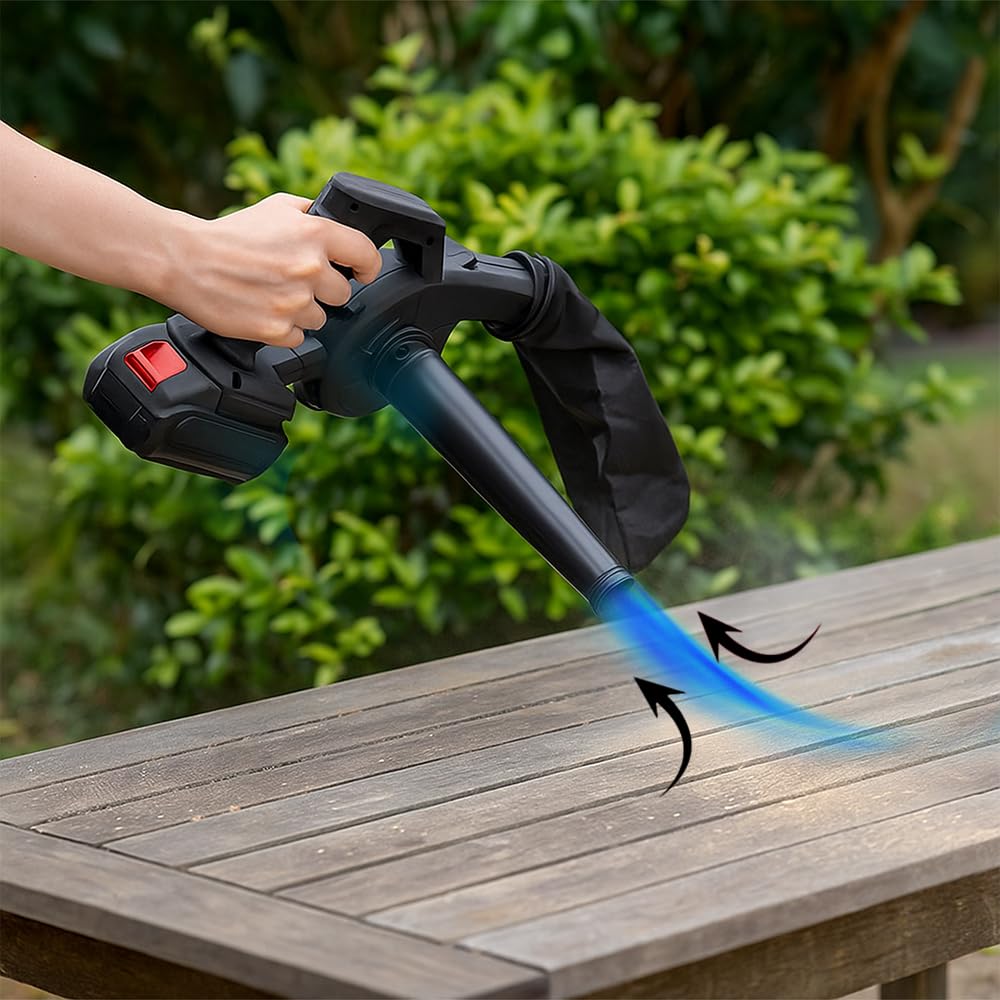 Soffiatore Aspiratore 2 in 1 48V Senza Fili con Doppia Batteria, Elettrico Potente e Leggero per Giardino, Terrazza e Garage