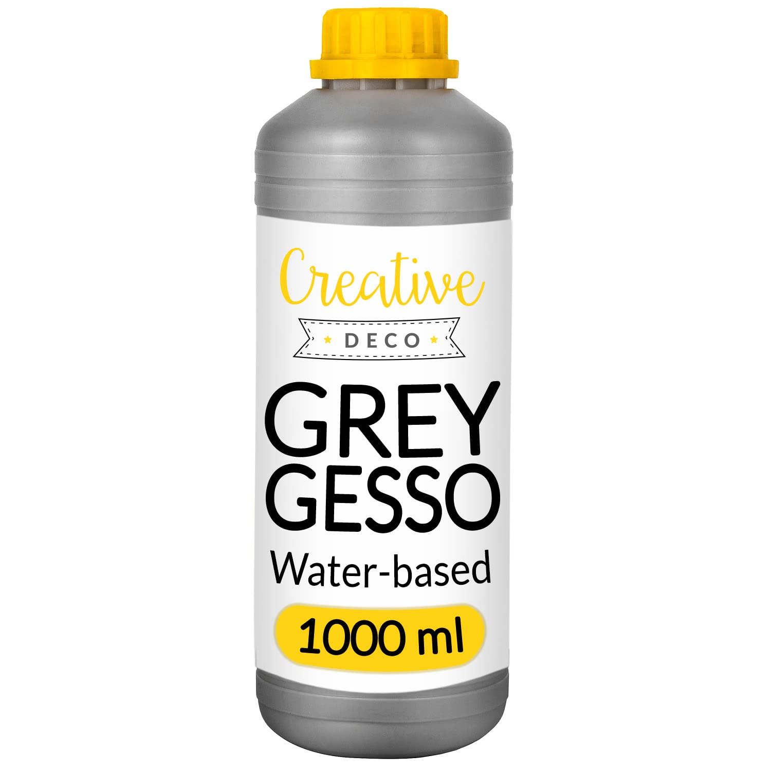 Creative Deco 1L Grey Gesso Acrylic Primer | Paint Undercoat Medium | Paint Base for Paper, Glass, Wood, Concrete | Professional Painting Surface Preparation | Non-Yellowing